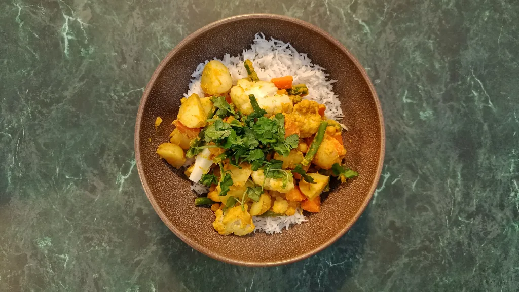 Photograph of Amish’s gujarati vegetable curry.