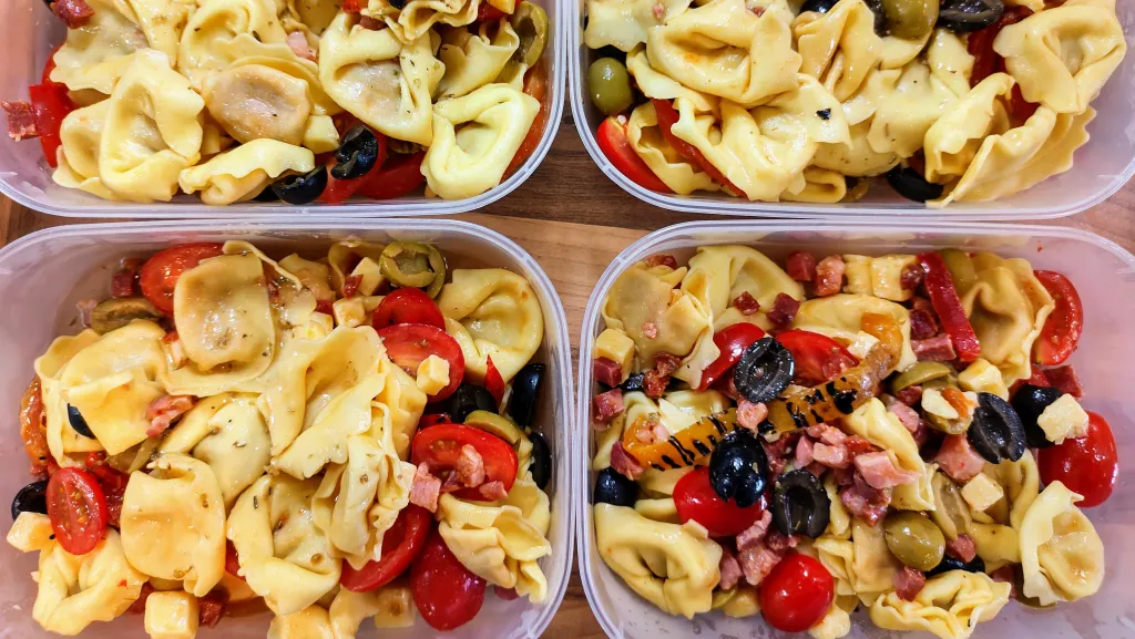 Photograph of Antipasto tortellini pasta salad.