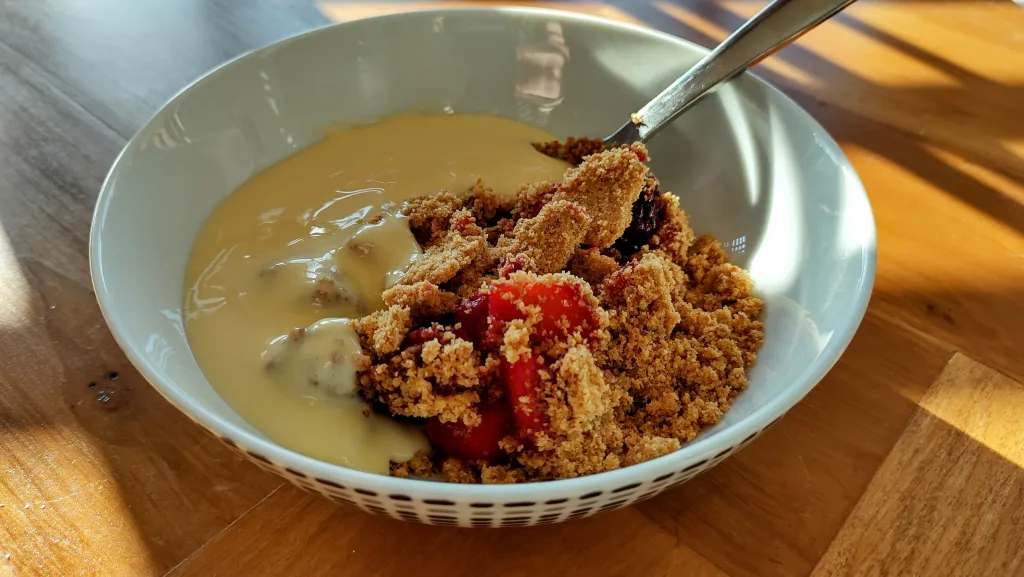 Photograph of Apple & blackberry crumble.