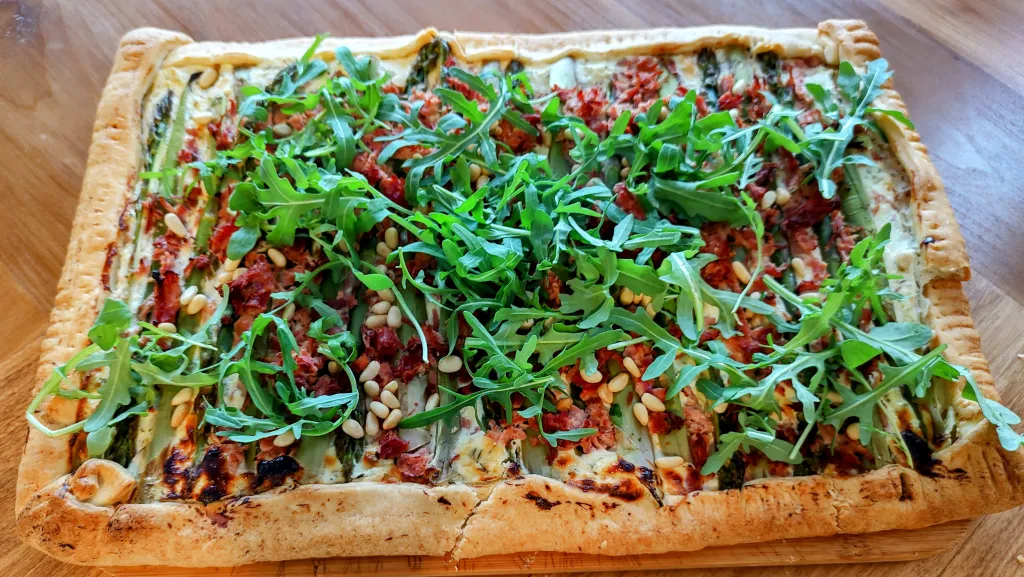 Photograph of Asparagus and ham tart.