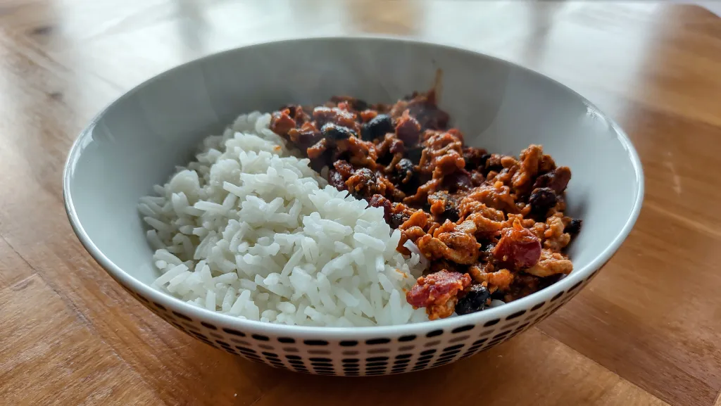 Photograph of BBQ beef and beans.