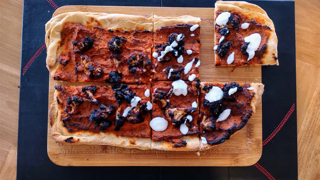 Photograph of BBQ cauliflower pizza.