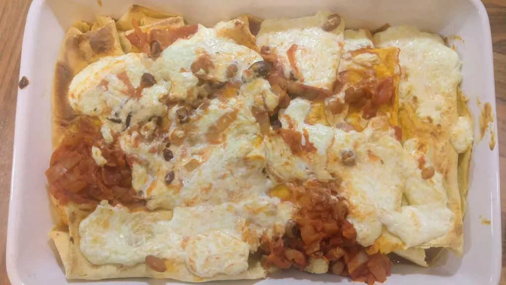 Photograph of Bean enchiladas.