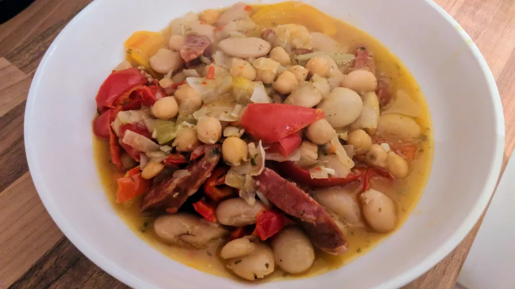 Photograph of Bean, pepper and chorizo stew.