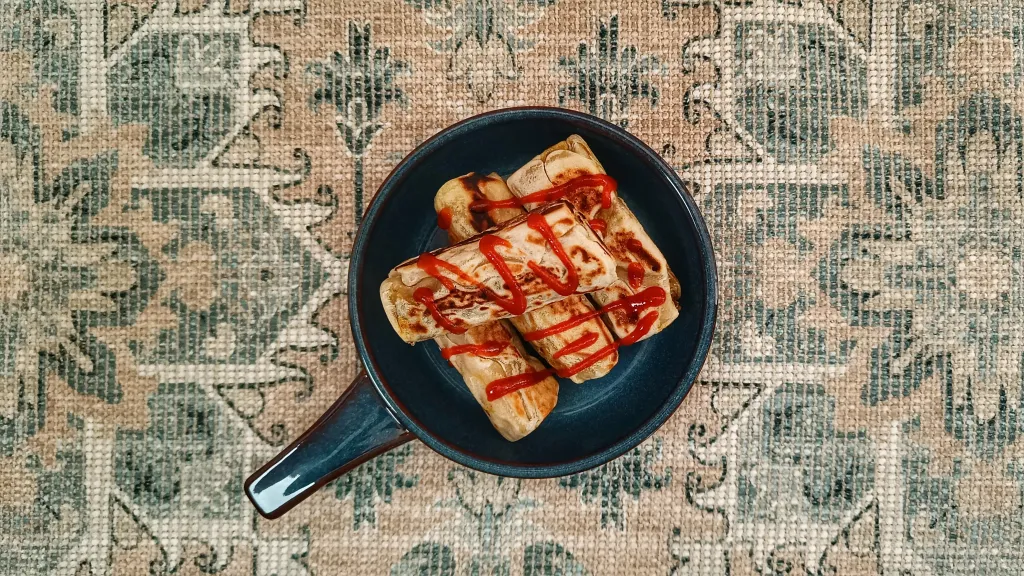 Photograph of Beef & vegetable roti parcels.