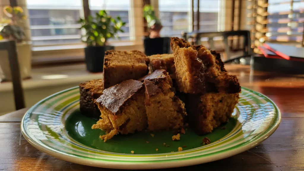 Photograph of Butterscotch blondie bars.