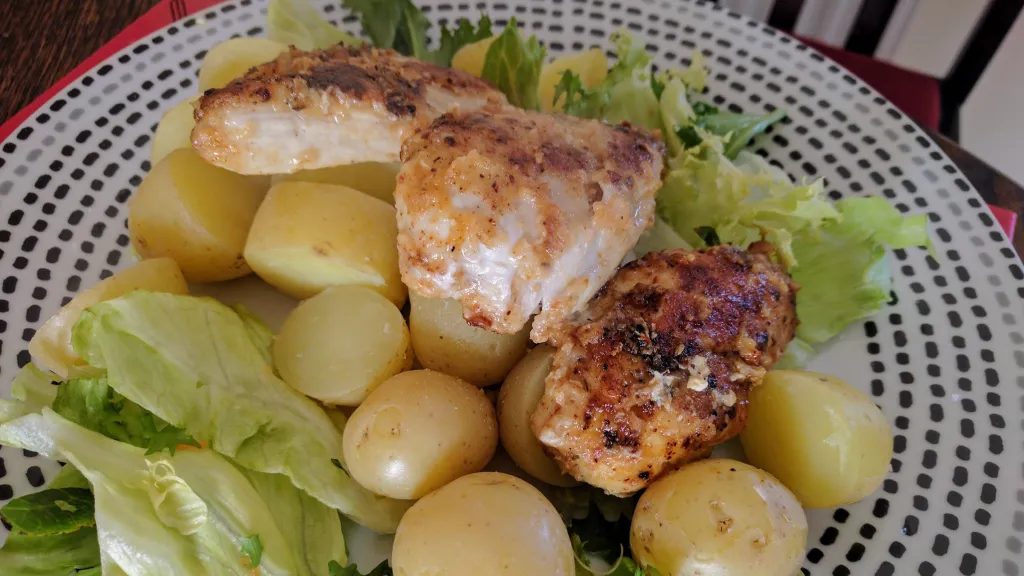 Photograph of Cajun-spiced chicken.