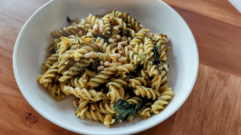 Photograph of Caramelized zucchini pasta.