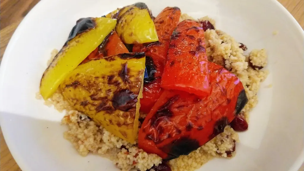 Photograph of Chargrilled peppers with couscous.