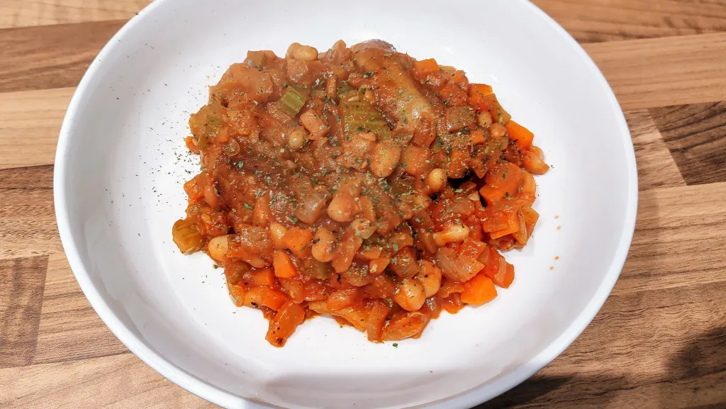 Photograph of Cheat's sausage cassoulet.