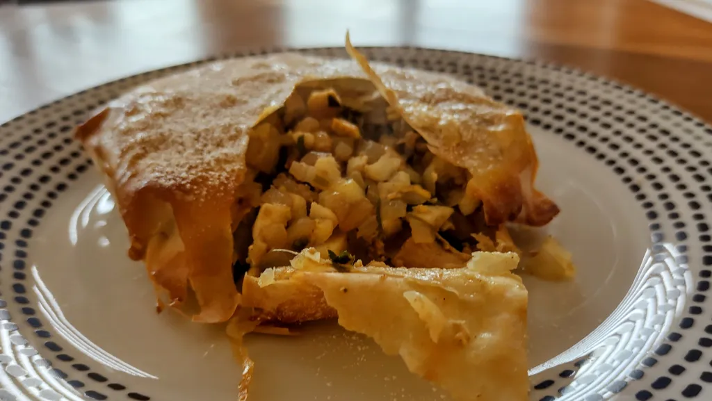 Photograph of Chicken bastilla.