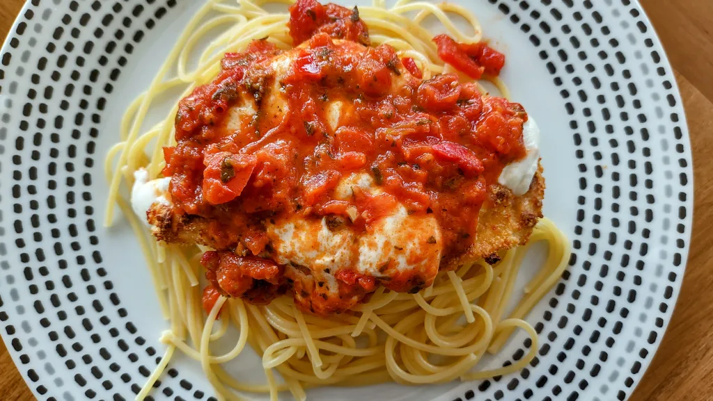 Photograph of Chicken parmigiana.