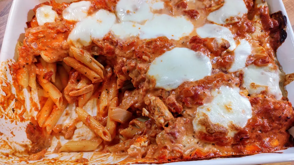 Photograph of Chicken pasta bake.