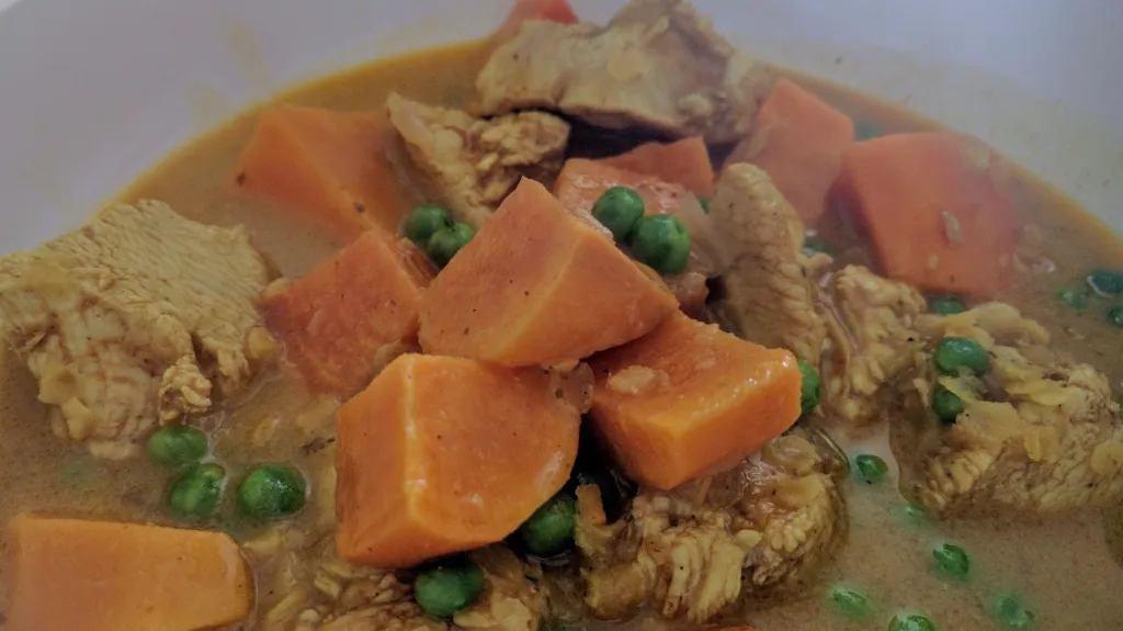 Photograph of Chicken, sweet potato & coconut curry.
