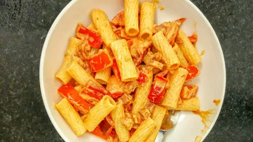 Photograph of Chorizo & chilli rigatoni.