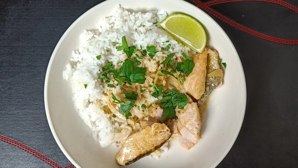 Photograph of Coconut curry salmon.