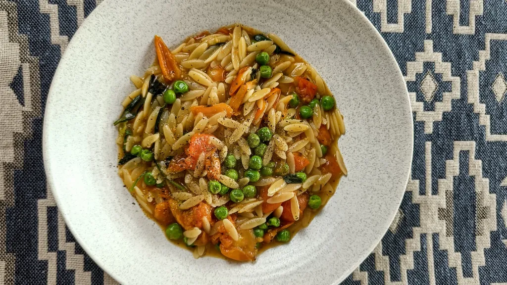 Photograph of Creamy tomato orzo.