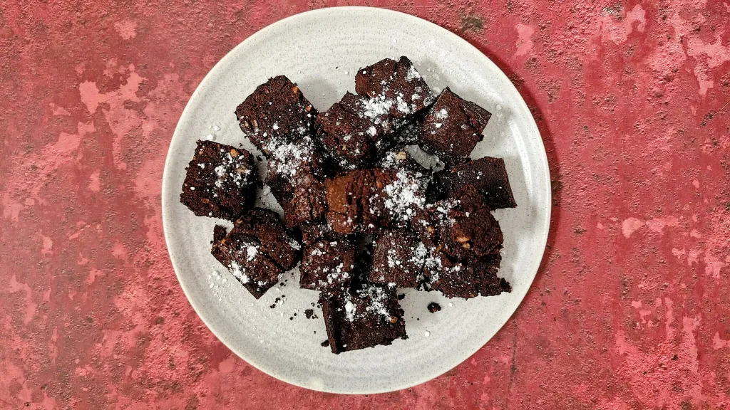 Photograph of Dark chocolate, clove & cinnamon brownies.