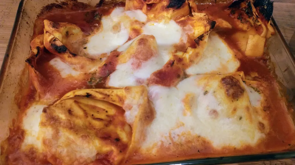 Photograph of Gooey pasta bake.