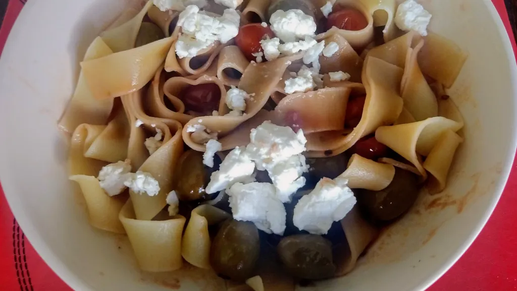 Photograph of Greek-style pasta.