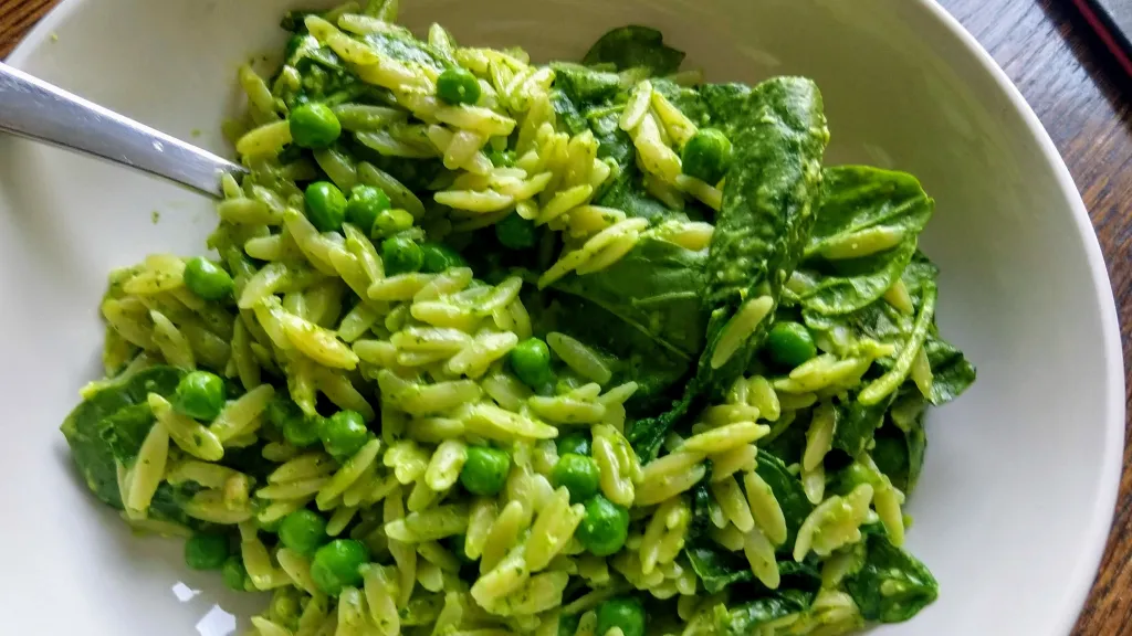 Photograph of Green summer orzo.
