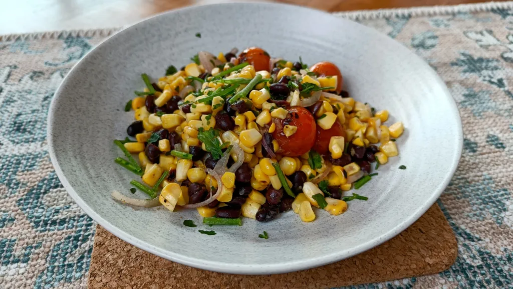 Photograph of Grilled corn salad.