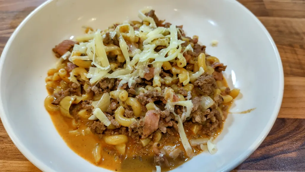 Photograph of Homemade hamburger helper.