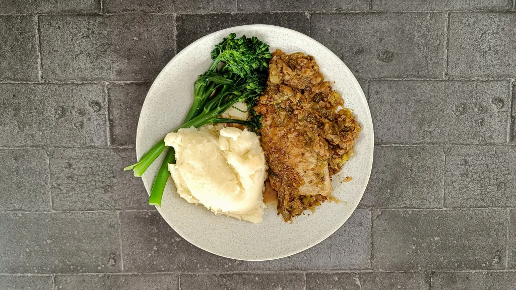 Photograph of Honey and mustard pork.