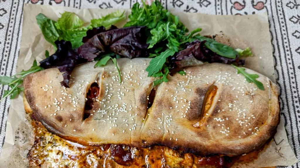 Photograph of Hot italian stromboli.