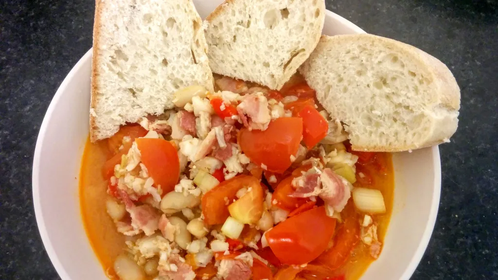 Photograph of Italian cod and bacon stew.