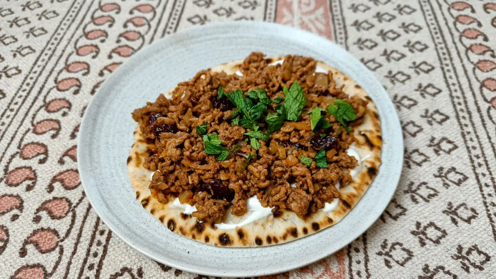 Photograph of Lebanese lamb flatbreads.