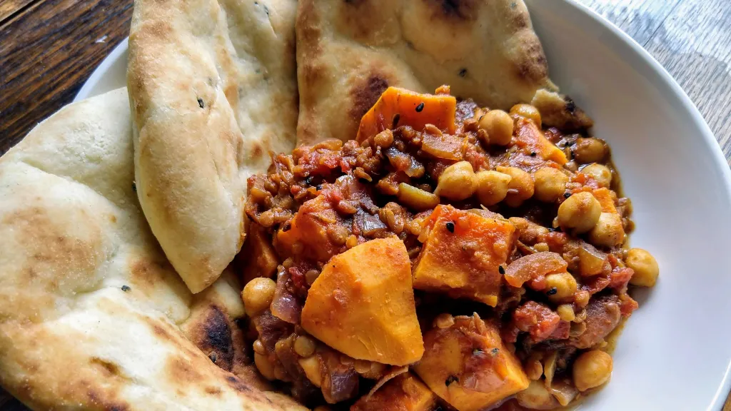 Photograph of Lentil & sweet potato curry.