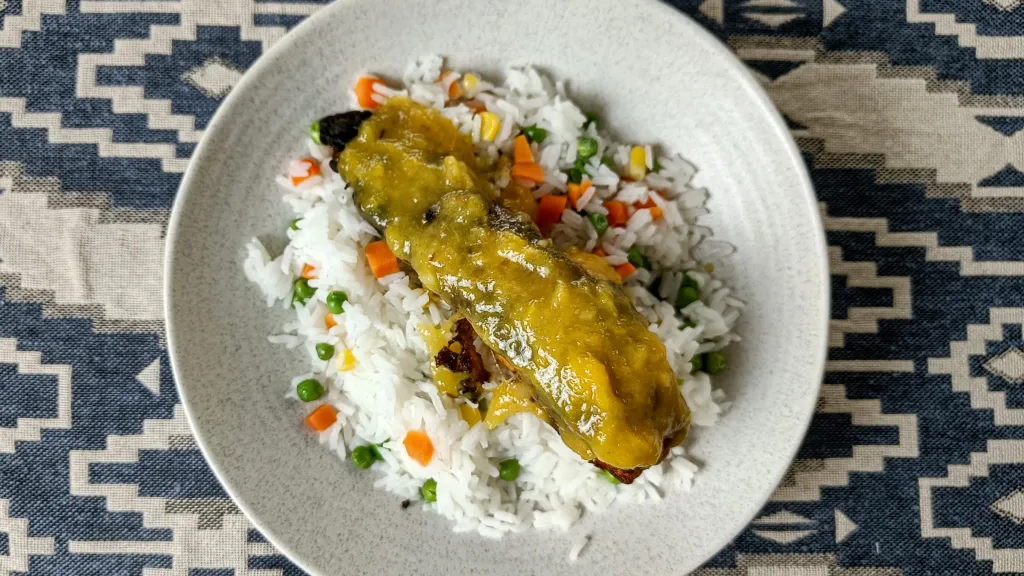 Photograph of Mango and coriander salmon.