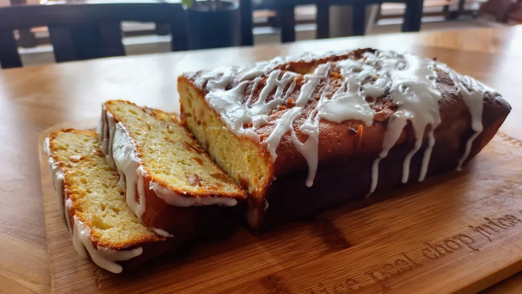 Photograph of Mango & lime yogurt loaf.