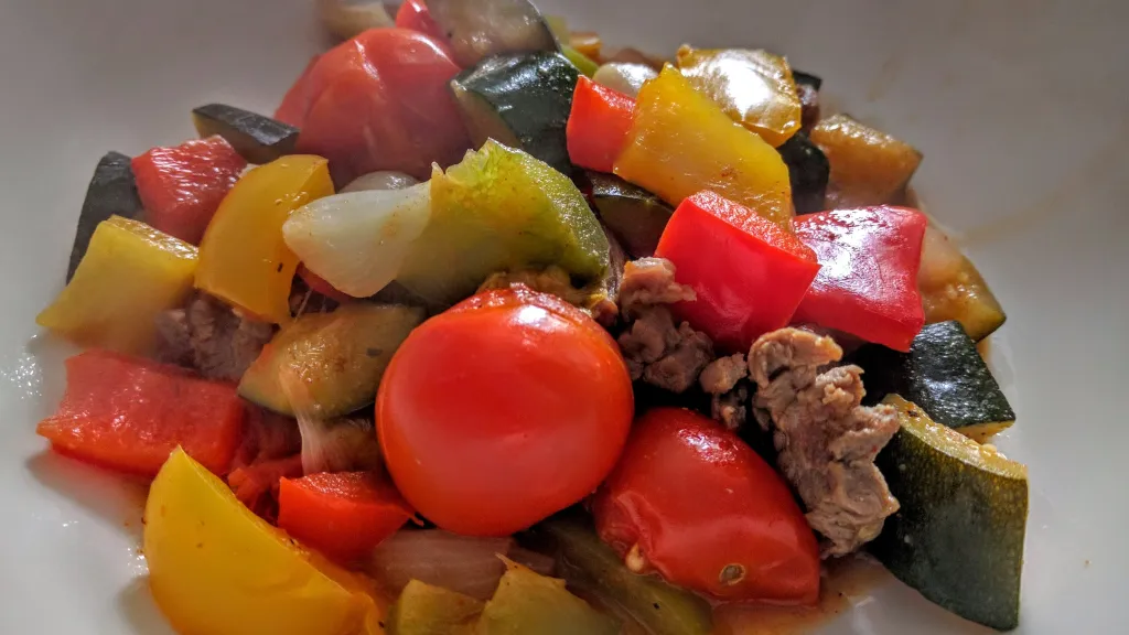 Photograph of Mediterranean vegetables with lamb.