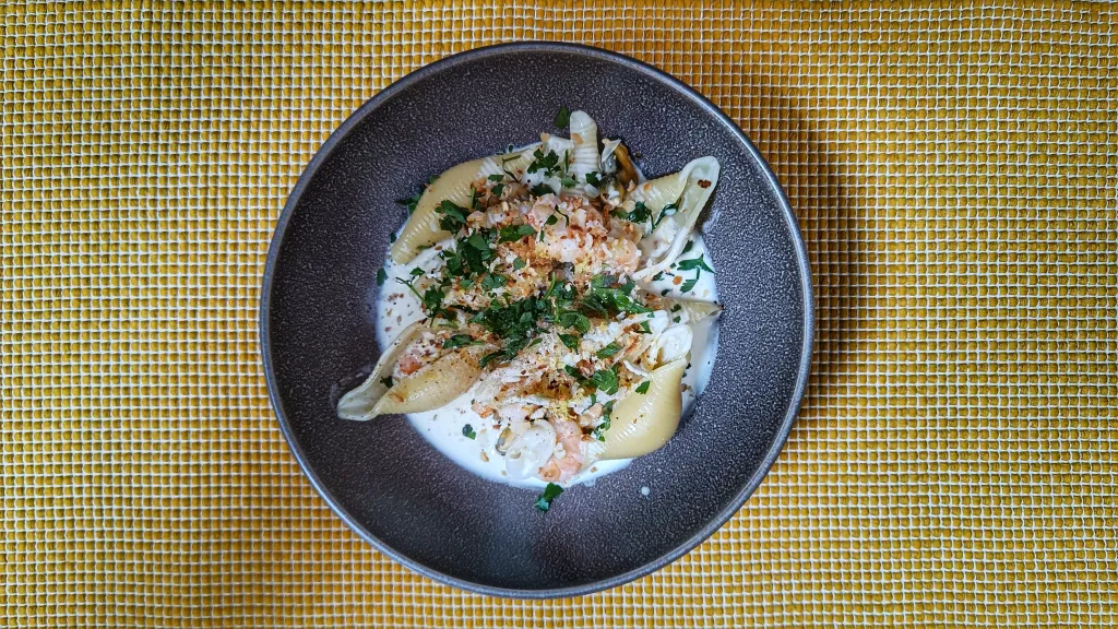 Photograph of Mixed seafood conchiglioni.