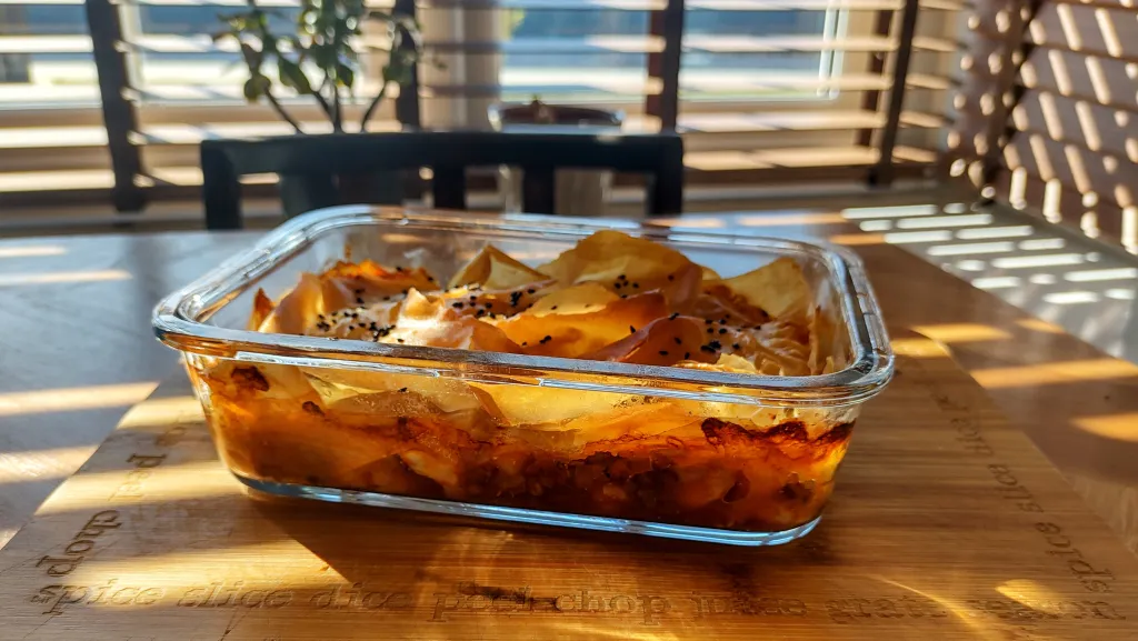 Photograph of Moroccan chicken and lentil pies.
