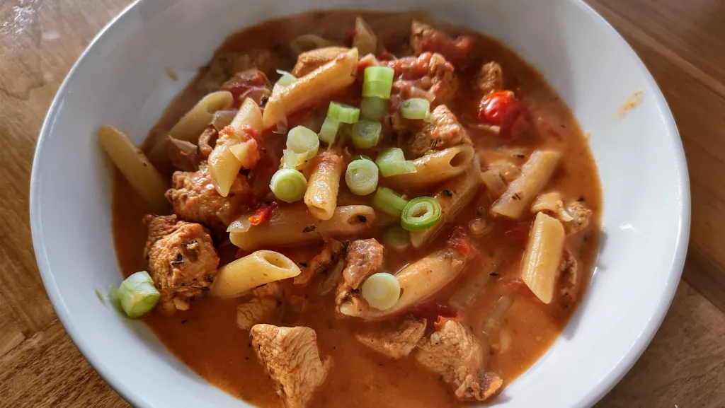Photograph of One pot creamy cajun chicken pasta.
