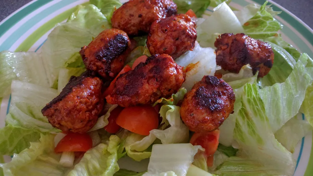 Photograph of Paprika sausage salad.
