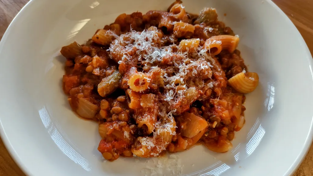 Photograph of Pasta and lentils (pasta e lenticchie).