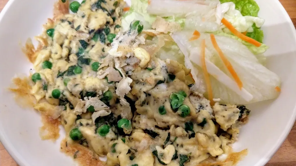 Photograph of Pea and mint omelette.