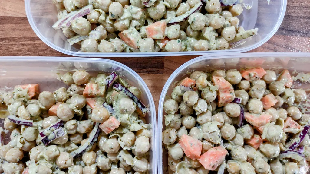 Photograph of Pesto chickpea salad.