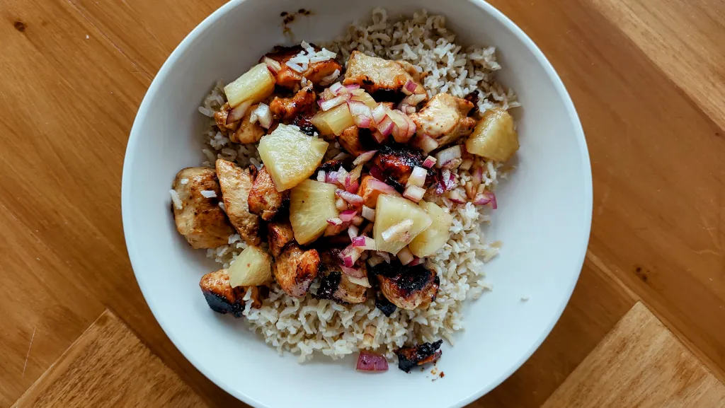 Photograph of Pineapple-marinated chicken breasts.