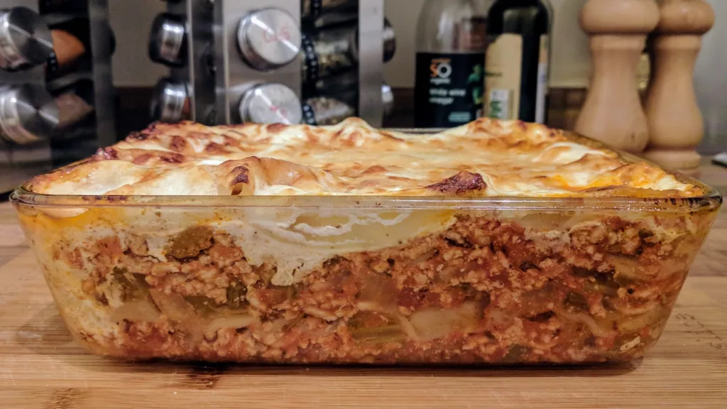 Photograph of Pork and rosemary lasagne.