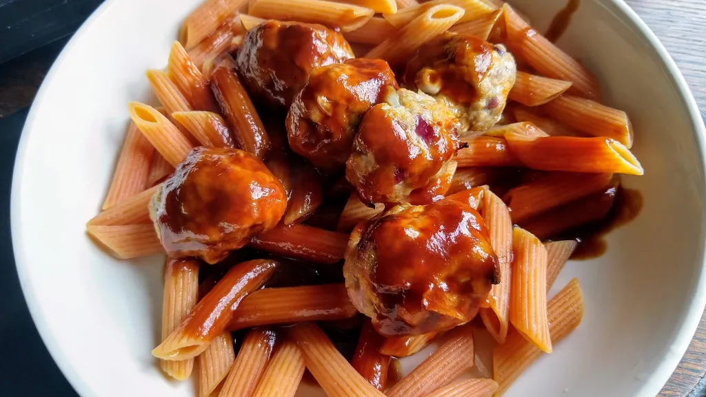 Photograph of Pork and sweet potato meatballs.