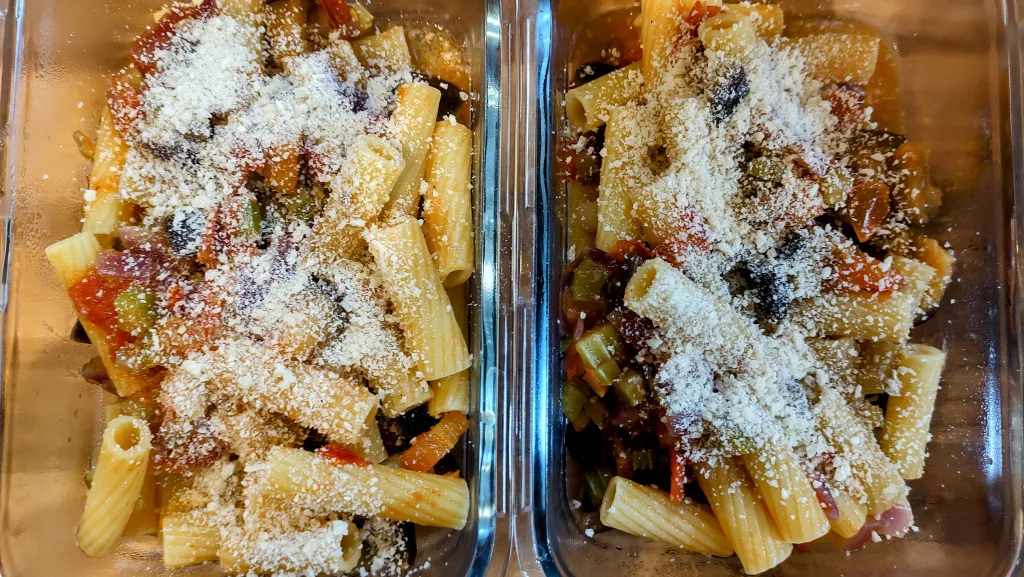 Photograph of Rigatoni caponata gratin.