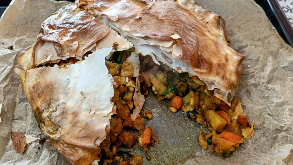 Photograph of Roast vegetable bastilla.
