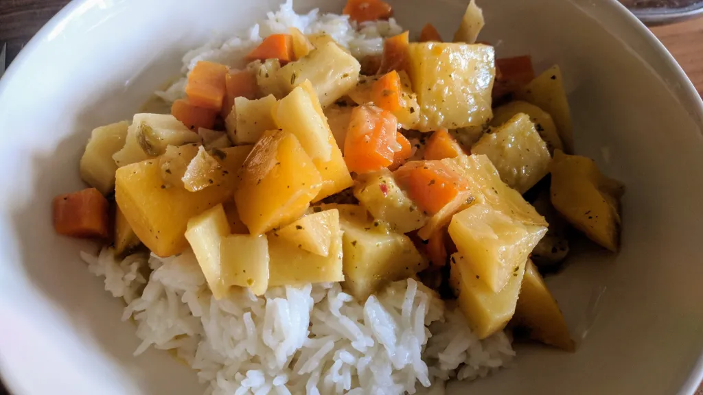 Photograph of Root vegetable Thai curry.
