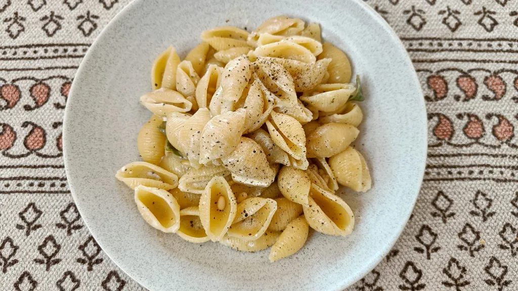 Photograph of Sage butter, feta & black pepper pasta.