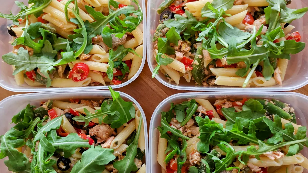 Photograph of Salmon pasta salad with lemon & capers.